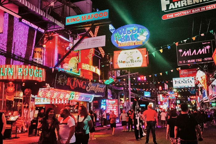 Vibrant nightlife and colorful signs at Pattaya Walking Street