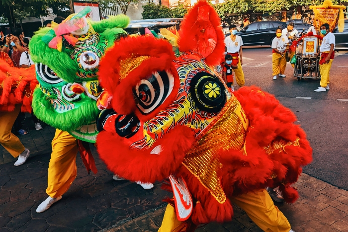 Chinese New Year features colorful lion dances