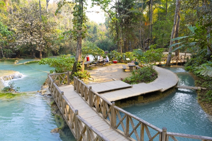 Kuang Si Waterfall highlight of our Thailand Laos 2 week itinerary with stunning natural beauty explored