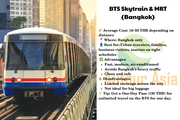 Bangkok BTS Skytrain moving through the city, fast and convenient urban transport