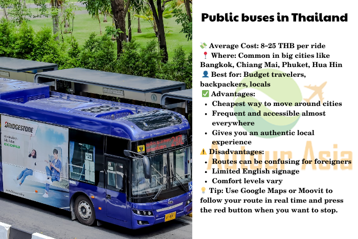 Local Thai city bus in Bangkok, affordable public transport for budget travelers
