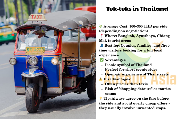 Colorful tuk-tuk in Bangkok, iconic Thai transport for short rides and sightseeing