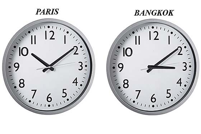 Time difference between Thailand and France