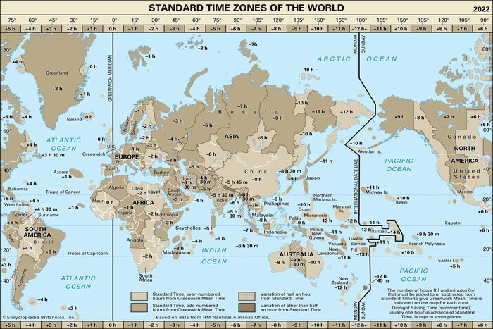 Standard time zones of the world