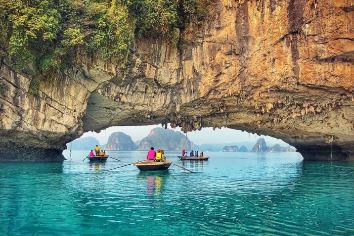 Admiring the grand landscapes of Bai Tu Long on a luxury Vietnam cruise