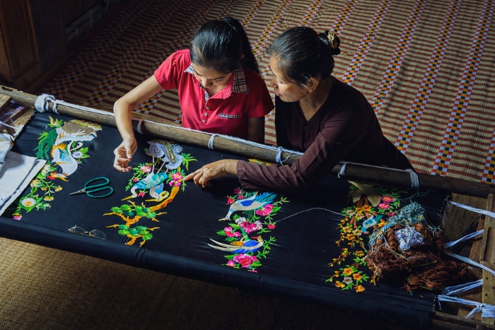 Embroidery craftsmanship in Van Lam village, Vietnam