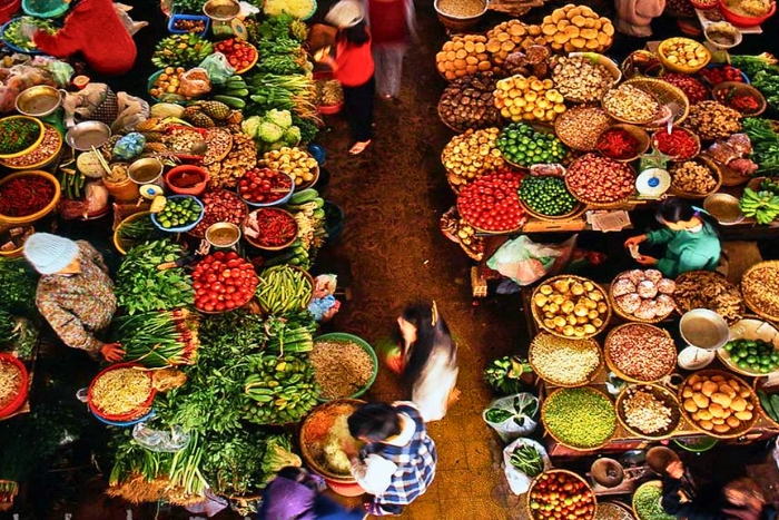 Colorful produce filling Dalat Agricultural Market