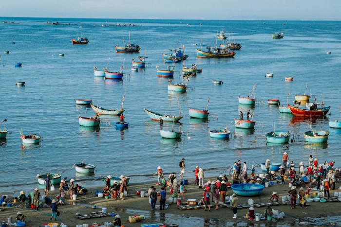 The bustling seafood market of Mũi Né