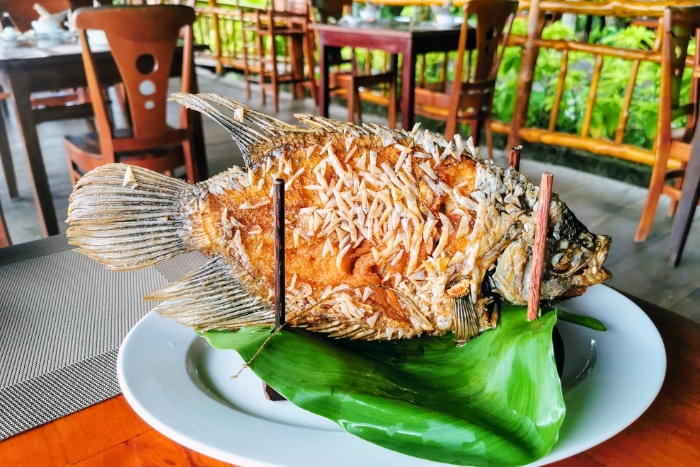 Traditional fried Elephant Ear Fish in the Mekong Delta