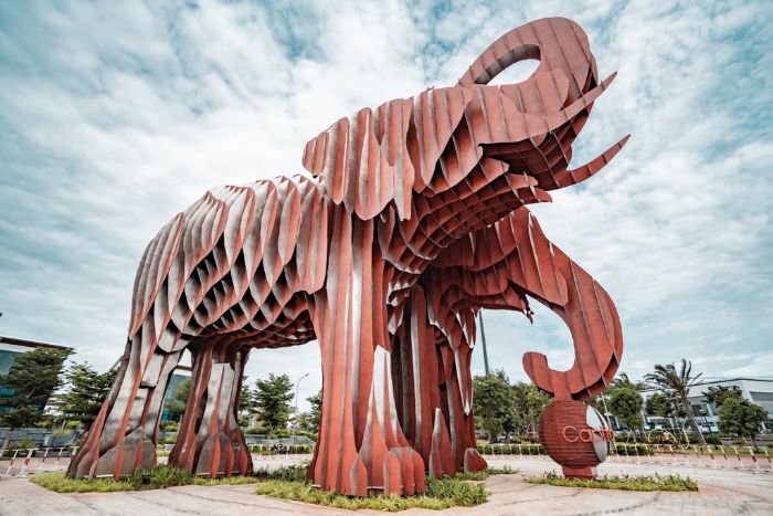 Two massive elephant statues – A symbol of Prosperity in Central Highlands in Vietnam