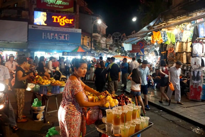 Night market of Hanoi old quarter.