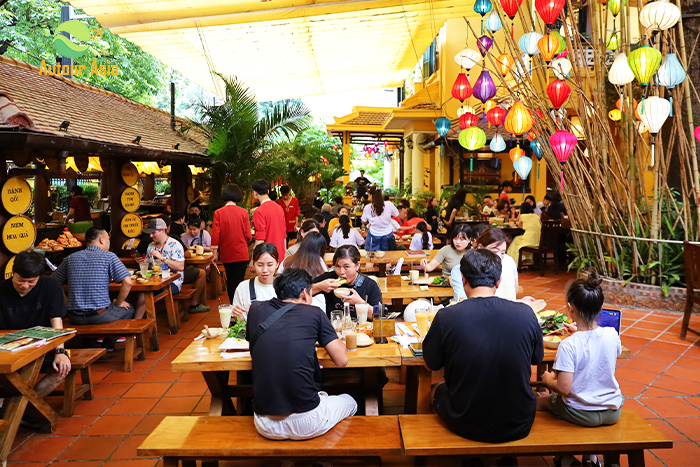 Outside in the yard of restaurant