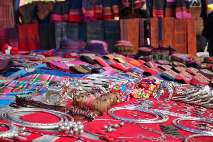 Products with traditional patterns at the Bac Ha Ethnic Market