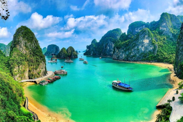 Ha Long Bay limestone karsts and emerald waters