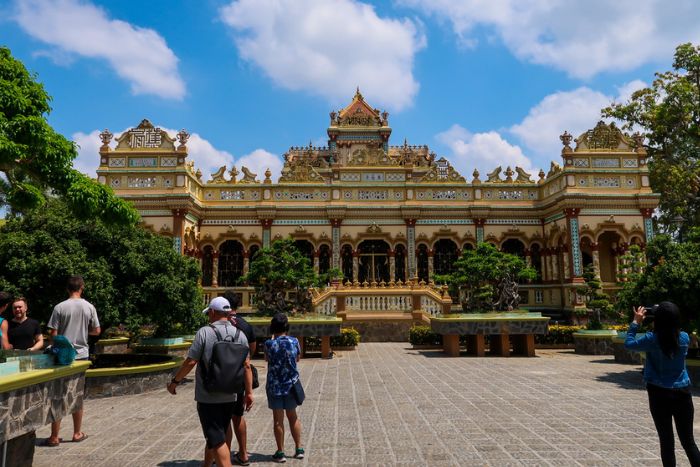 Vinh Trang Pagoda boasts a unique architecture blending Eastern and Western influences