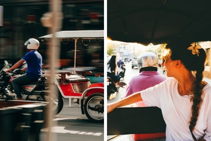 Getting around by tuk-tuk allows travelers to discover Cambodia at a low cost