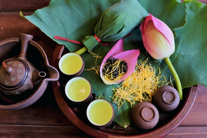 Vietnamese tea scented with fresh lotus flowers