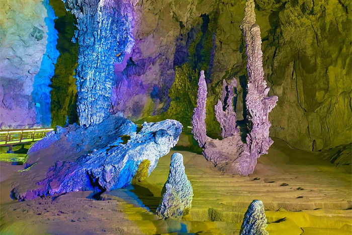 The unique coloration of stalactites in Nguom Ngao cave