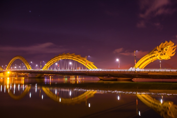 Dragon Bridge at Night in Da Nang, Central Vietnam 2 weeks