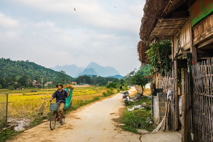 Taking an excursion during our 3-week Vietnam trip, visiting Tha village.