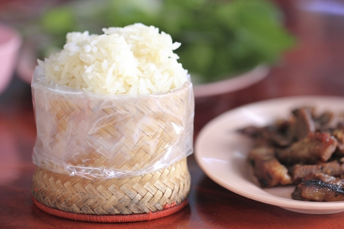 Sticky rice (known as Khao Niao) is the staple food of any meal in Laos
