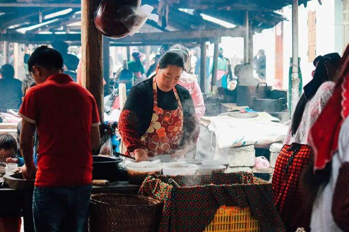 Tasting the dishes at Pho Cao Market will be an interesting experience for visitors