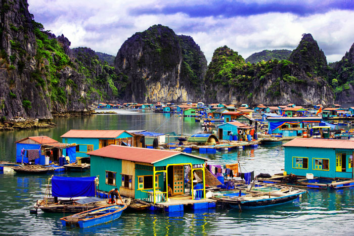 Floating village on Bai Tu Long Bay.
