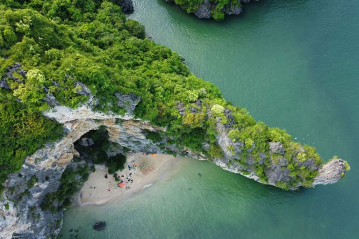 Camping on deserted island on Lan Ha Bay.