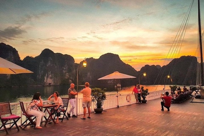 Enchanting panorama of Halong Bay from the boat's deck