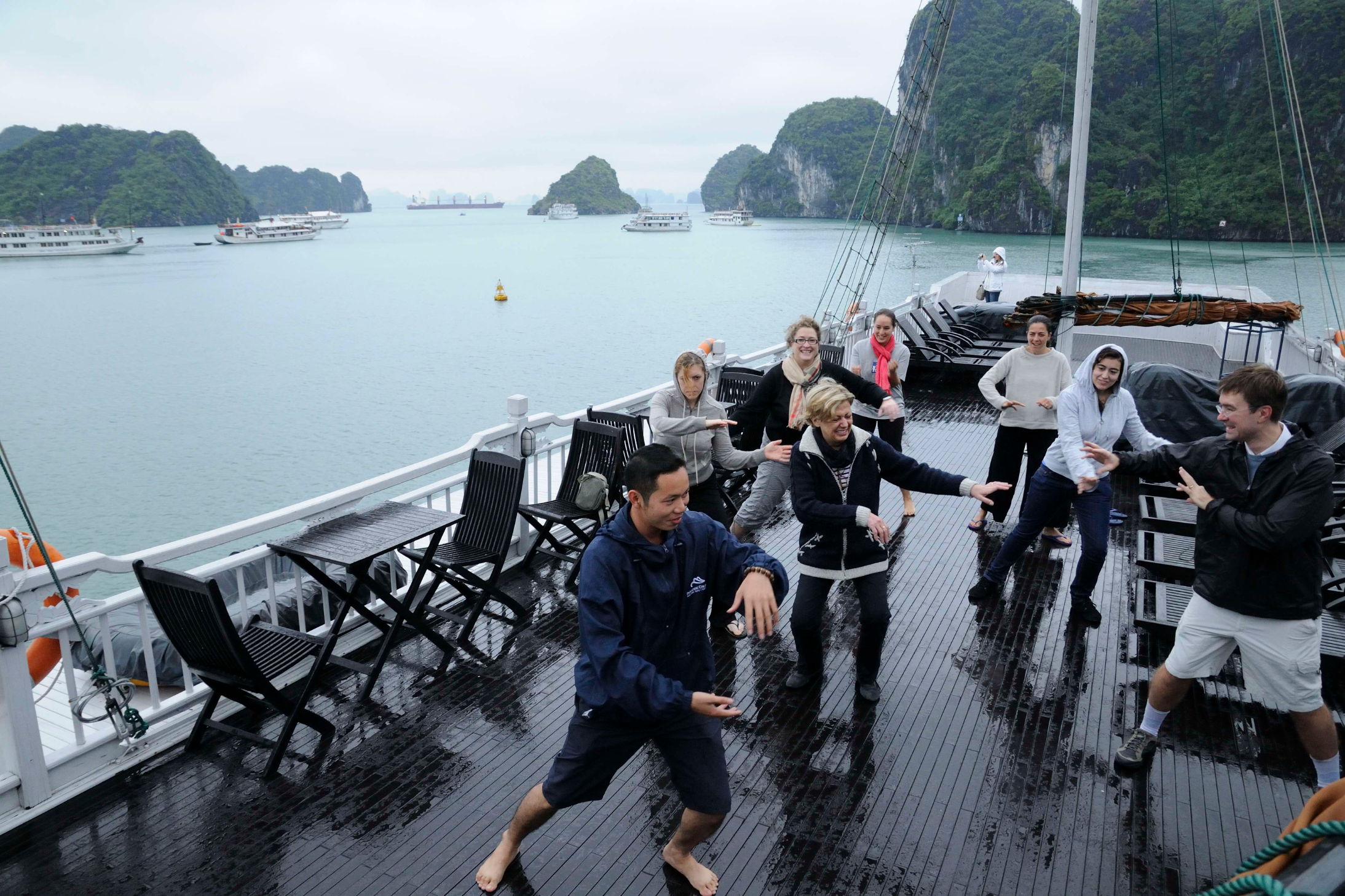 Tai Chi session on the L’Odyssée deck