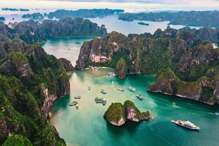 Limestone formations define Halong Bay seascape