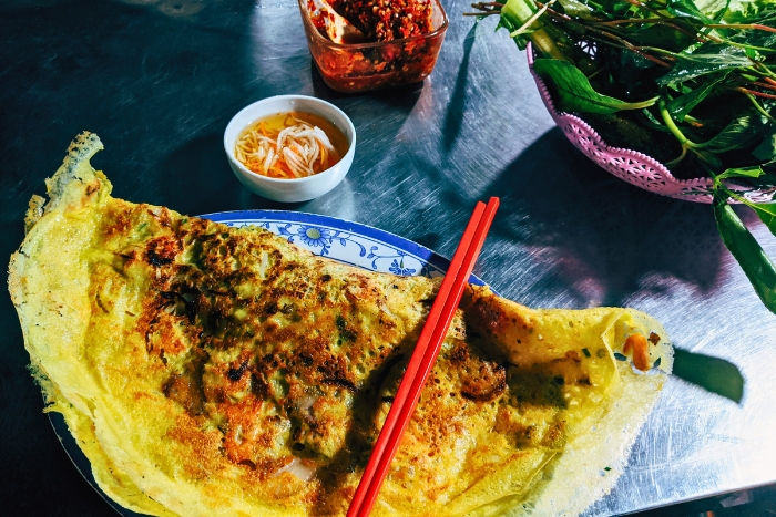 Golden Vietnamese pancake served fresh