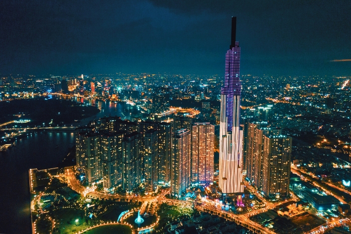 Landmark 81 dominates Saigon’s night skyline