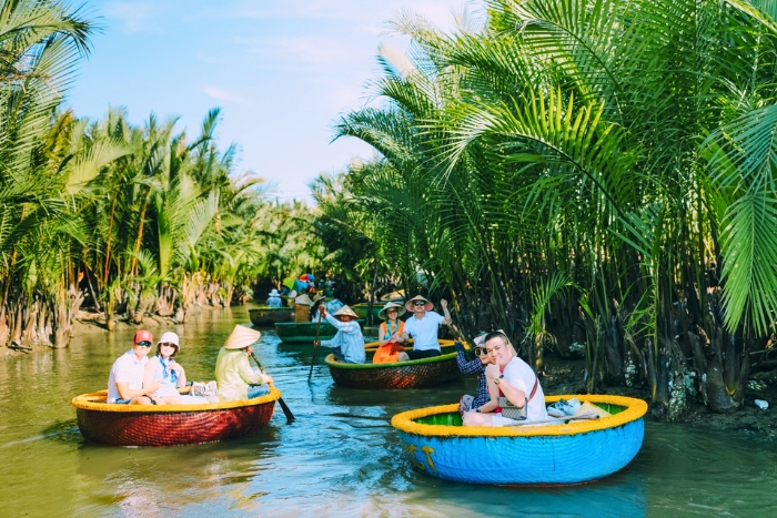 Joyful basket boat rides at Bay Mau Coconut Forest