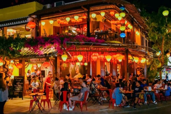 Relaxing with friends in a lantern café in Hoi An