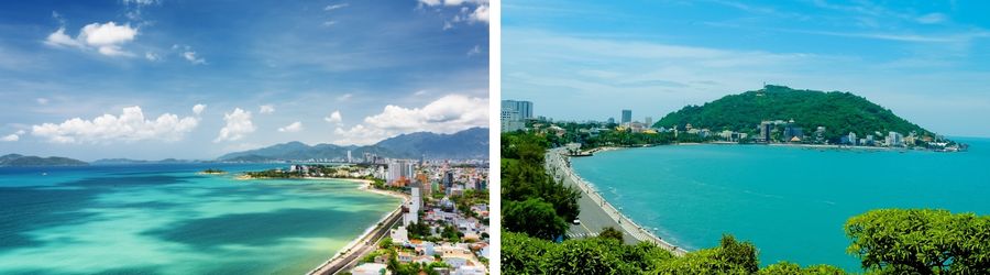 Nha Trang (left) and Vung Tau (right): two beach destinations in Vietnam