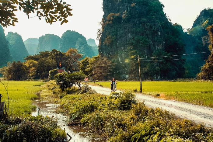 Cycling through the peaceful countryside of Tam Coc
