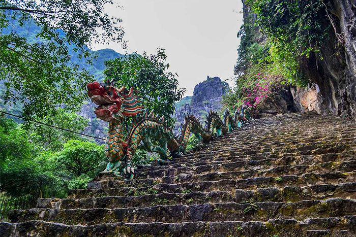 The stone steps leading to the mountain peak