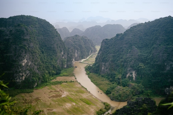 A misty landscape of Quang Binh during the rainy season