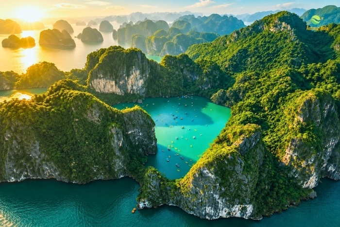Between the sea and karst peaks in Halong Bay