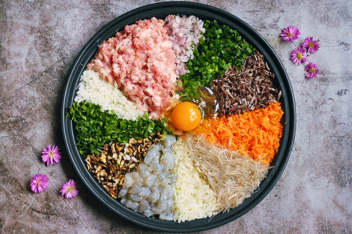 Fresh ingredients for making authentic Nem Ran