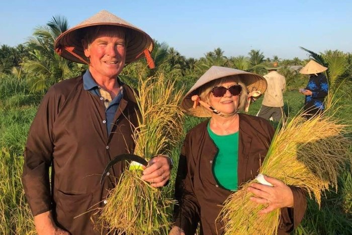 Travelers enjoy experiencing rice harvesting alongside local people