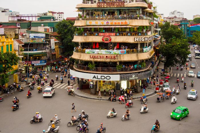 Busy traffic with different vehicles in Vietnam (photo: Hanoi)