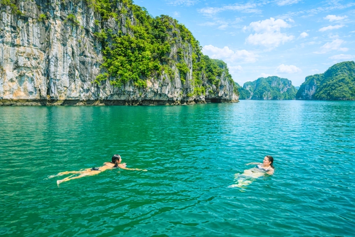 Enjoy a refreshing swim in the heart of Halong Bay