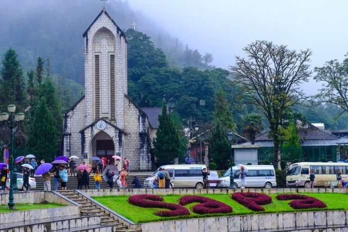 Stone Church in middle of Sapa town