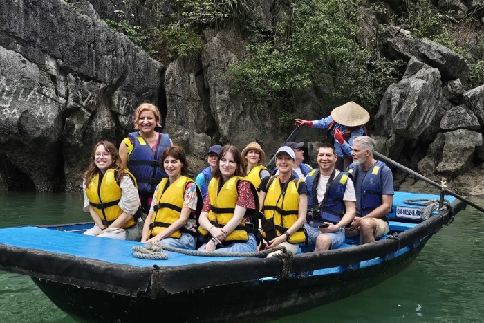 Exploring Ha Long Bay with friends