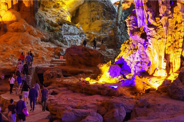 The beautiful scenery inside Surprise Cave, Halong Bay