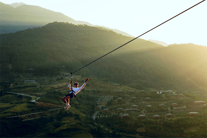 Paragliding over the rice terraces at Mu Cang Chai, Yen Bai, Vietnam