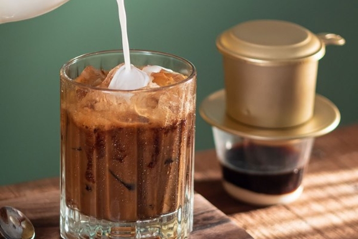 Vietnamese iced coffee brewed up with a drip filter