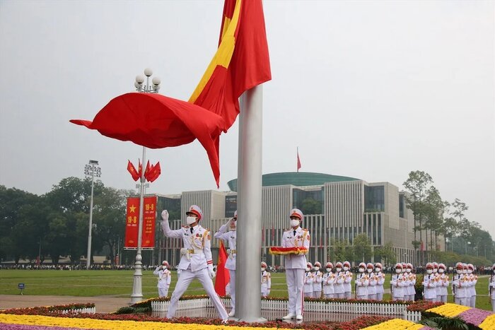 Vietnam flag raising ceremony in Ba Dinh square
